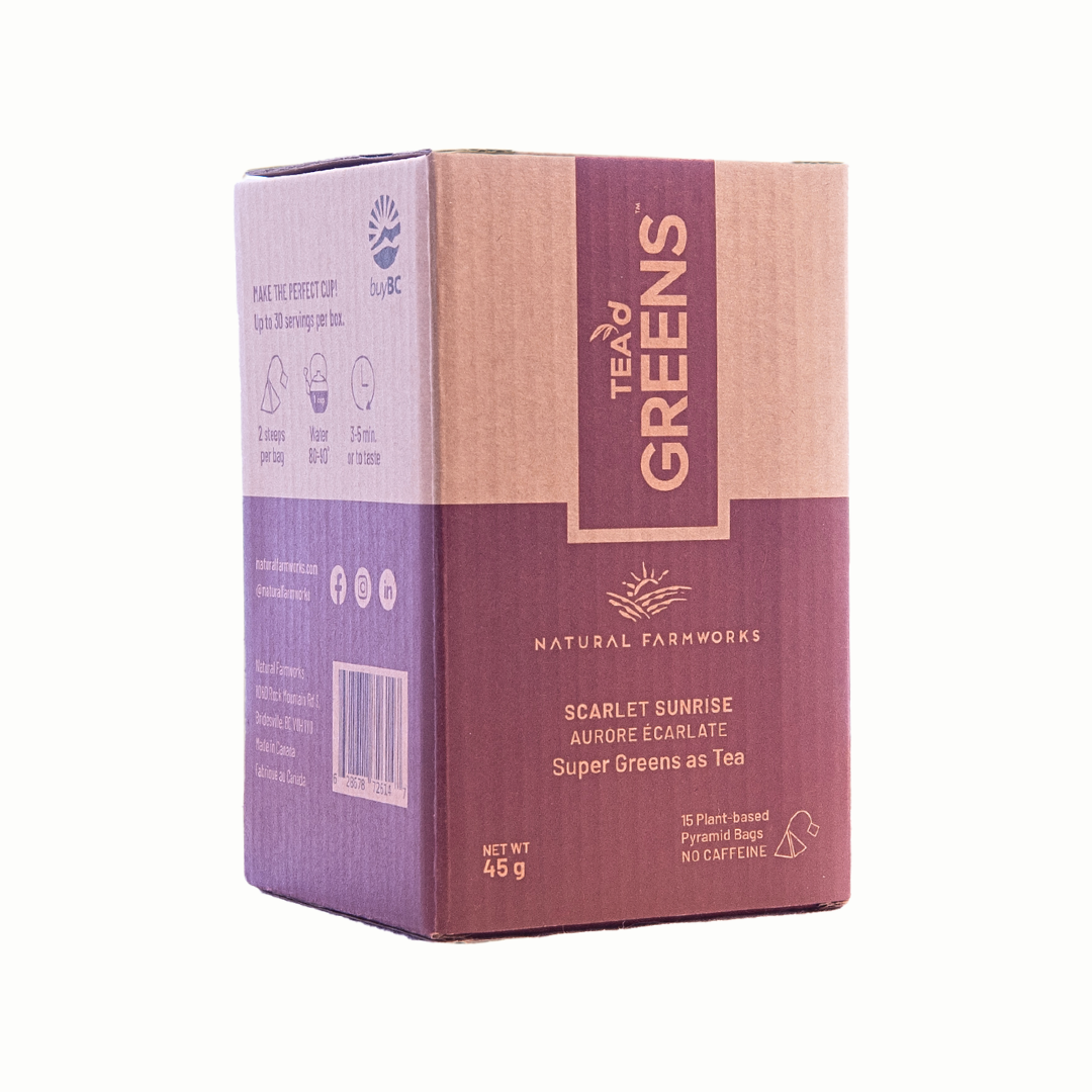 Scarlet Sunrise ~ Super Greens Tea | 15 Pyramid Bags (45g Box)