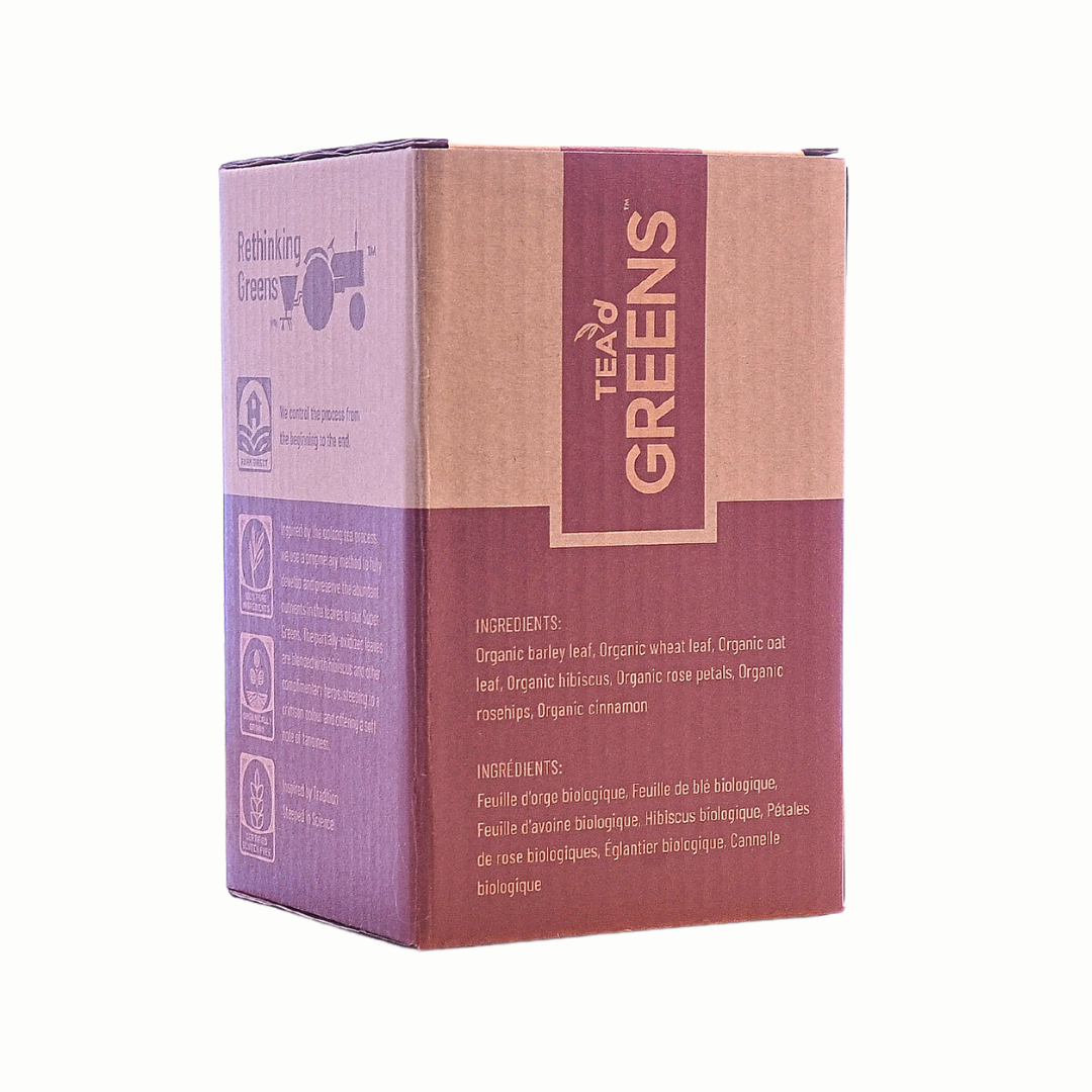 Scarlet Sunrise ~ Super Greens Tea | 15 Pyramid Bags (45g Box)